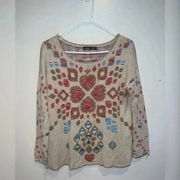 Gypsy 05 Global Village Girisha Intarsia Boho Pullover Sweater - Picture 3 of 5